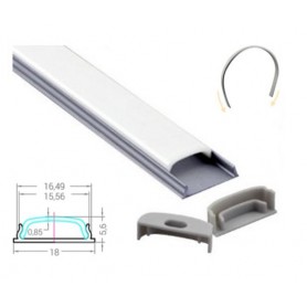 Profilé Aluminium Flexible 18-5,6mm diffuseur Dépoli avec accessoires --- 1m/2m