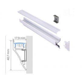 Profilé corniche Aluminium BLANC 40,7-17,9mm diffuseur Transparent avec accessoires --- 1m/2m