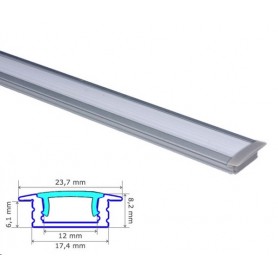 Profilé encastré Aluminium 17-8mm diffuseur Dépoli avec accessoires --- 1m/2m