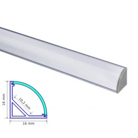 Profilé d'angle Aluminium 16-16mm diffuseur Dépoli avec accessoires --- 1m/2m