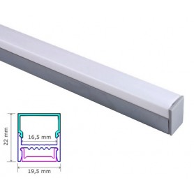 Profilé sailli Aluminium 22-19,5mm diffuseur Dépoli avec accessoires --- 1m/2m