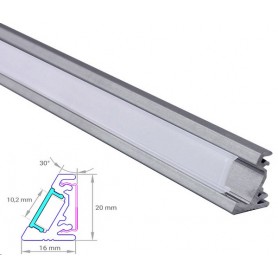 Profilé d'Angle Aluminium Asymétrique 16-20mm diffuseur Dépoli avec accessoires --- 1m/2m