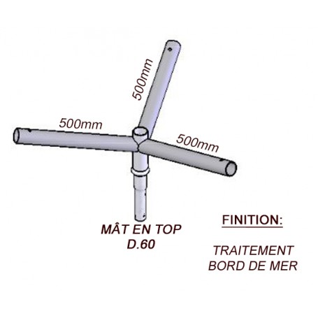 Crosse Fixation Triple en TOP pour MAT Acier Thermolaquage Bord de Mer --- (19 couleurs)
