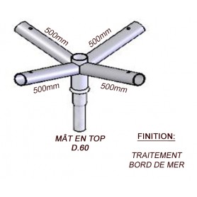 Crosse Fixation Quadruple en TOP pour MAT Acier Thermolaquage Bord de Mer --- (19 couleurs)